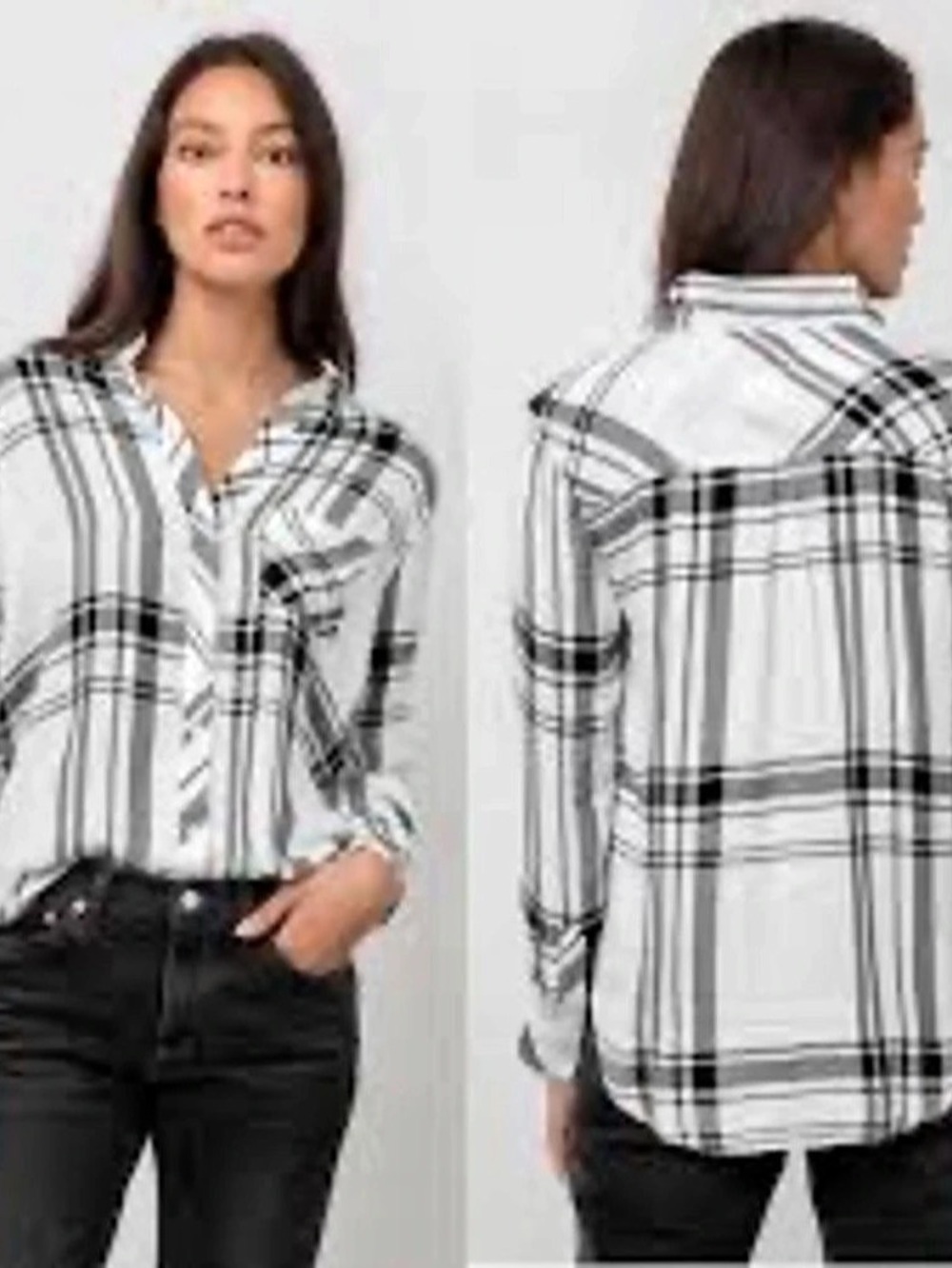 Rails Hunter Button Down Shirt Plaid White & Black Medium 100% Rayon